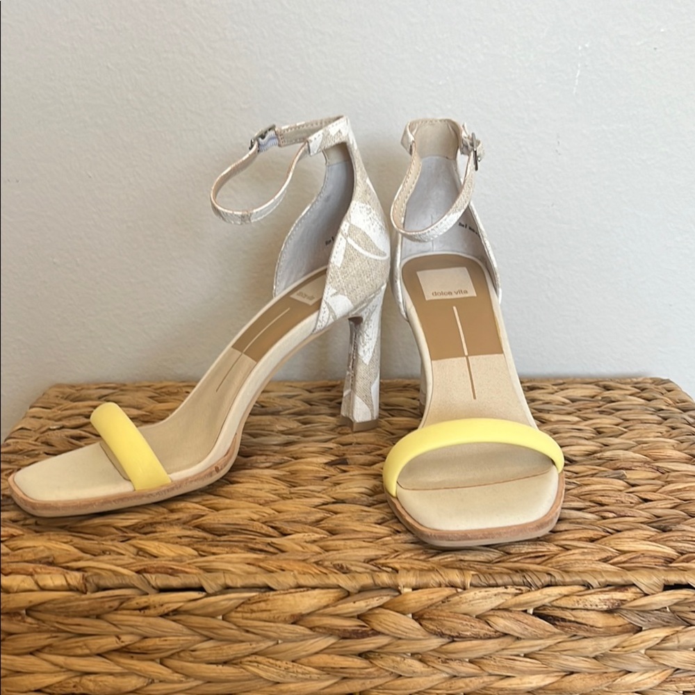 Dolce Vita Yellow and Cream Sandals with Block Heel